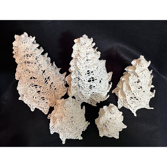 5 Vtg Handmade White Crochet Christmas Starched Trees Decor Varied Heights 5-8in - Picture 2 of 9